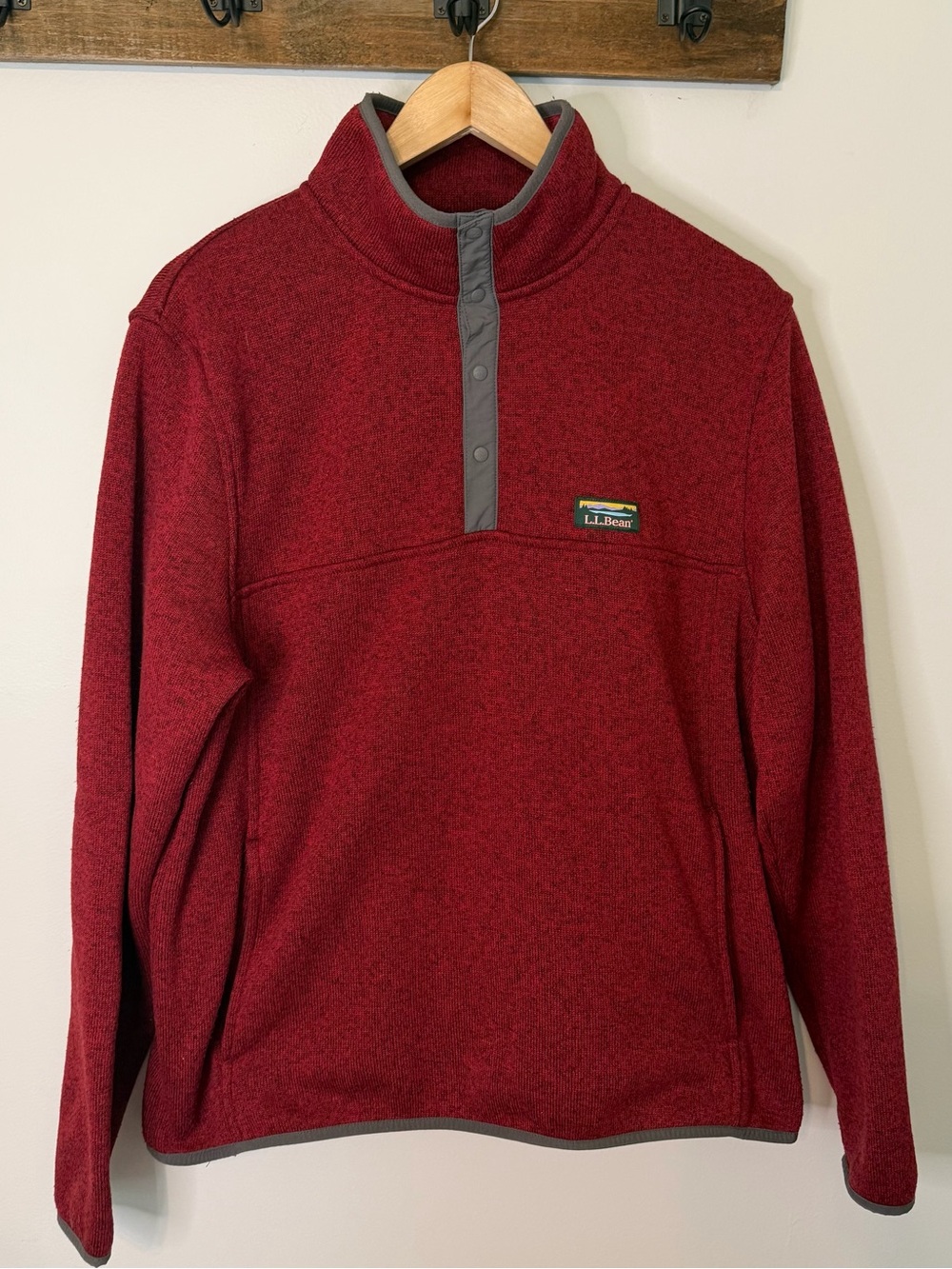 L.L.Bean Men’s Large Sweater Fleece‎ Snap Pullover Red Slightly Fitted Gorpcore